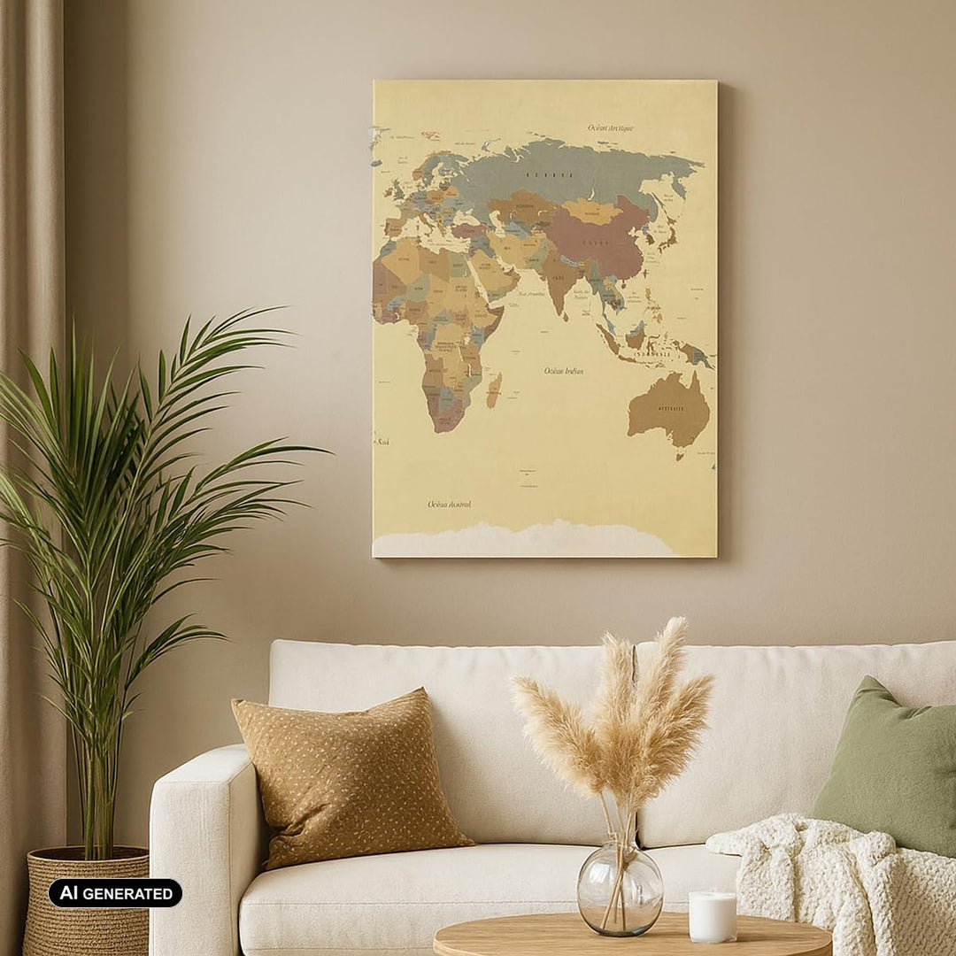 Bilder auf Leinwand Karte Welt Land Leinwandbild mit Rahmen 45x80cm Wandbilder Dekoration Wohnzimmer