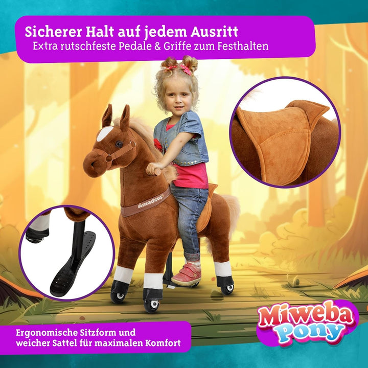 Miweba Pony Amadeus | Reitpferd auf Rollen - Pferd für Kinder - Schaukelpferd - Schaukeltier - Kusch