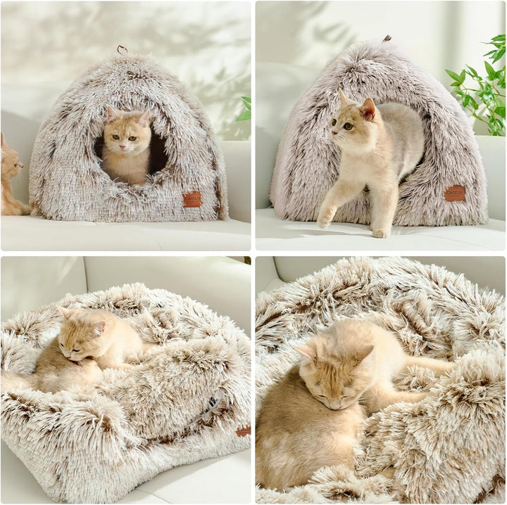 CATISM Katzenhöhle Katzenbett Katzenhaus Kuschelhöhle 45x45cm, 2 in 1 Faltbar Waschbar Bequemer Katz