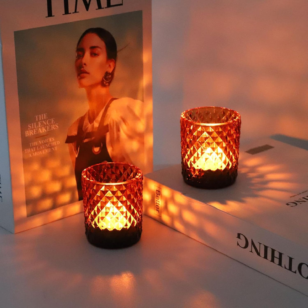 Vohocandle 12 Stück Teelichtgläser im Vintage-Stil, Teelichthalter aus Glas für Hochzeitstischdekora