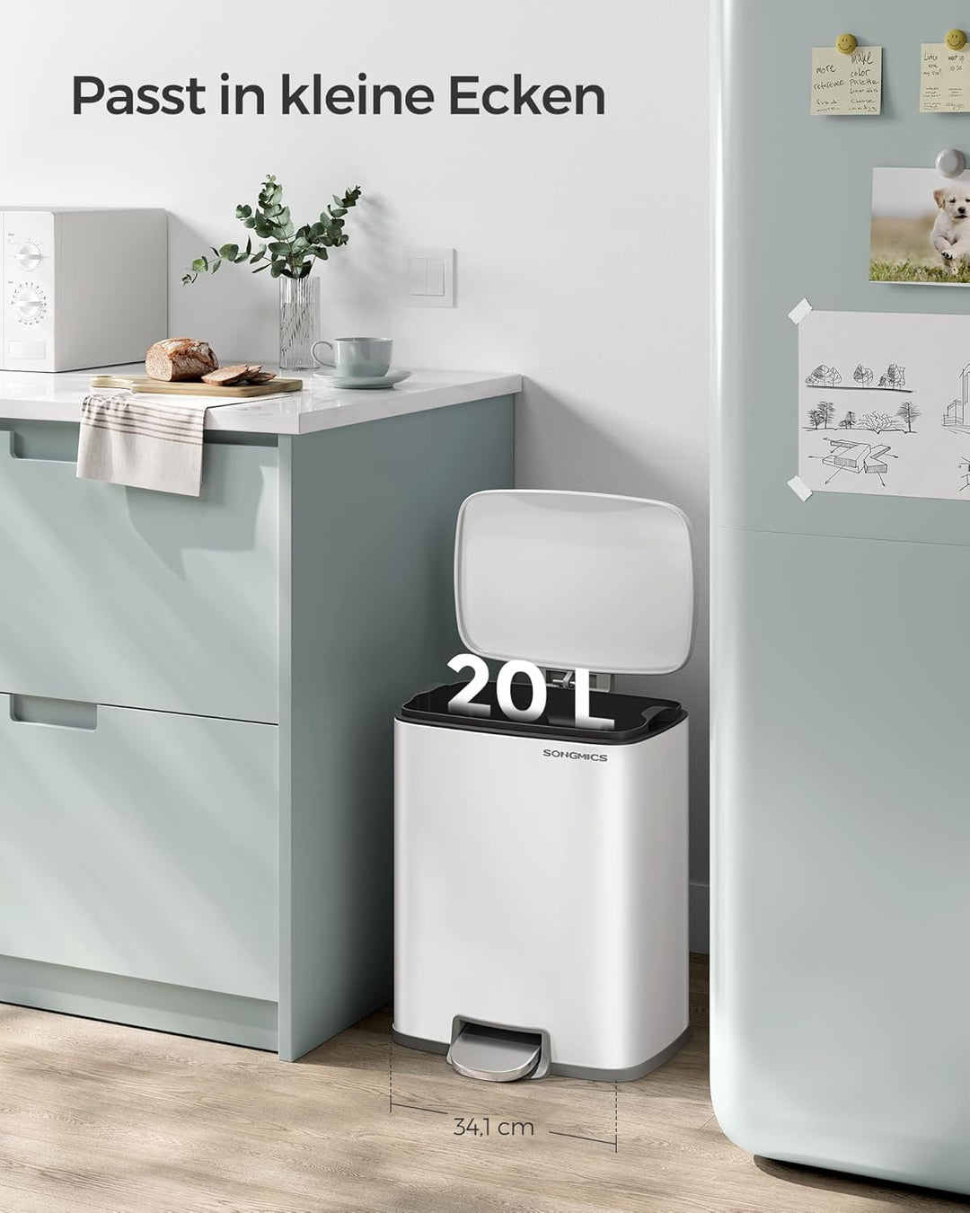 SONGMICS Mülleimer Küche, 20 Liter Abfalleimer mit Pedal, Tretmülleimer, Softclose, Offenhaltefunkti