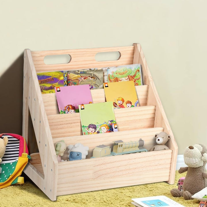 OHMG Montessori Kinder-Bücherregal für 1 bis 5 Jahre, mit Griff & Kippschutz, Bücherregal aus hochwe