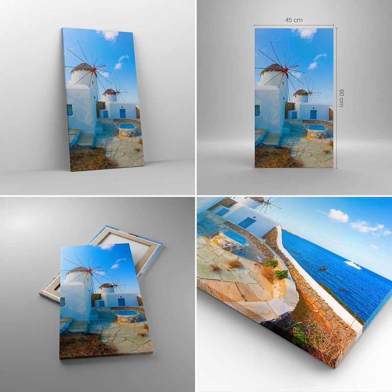 Bilder auf Leinwand Griechenland Insel Küste Haus Leinwandbild mit Rahmen 45x80cm Wandbilder Dekorat