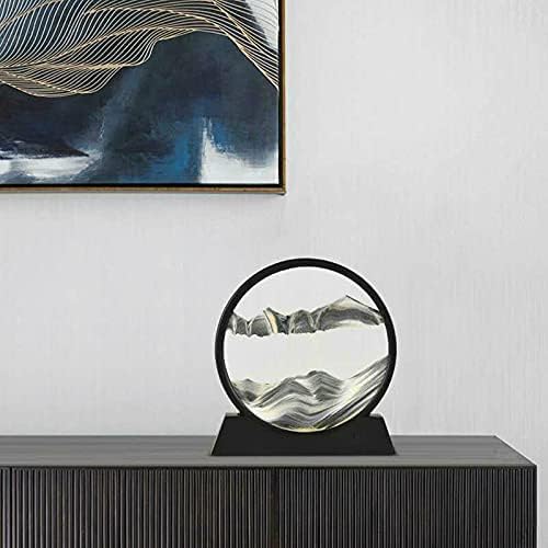 Fliessendes Sandgemälde, rundes Glas， Heim und Büro Desktop Schwarz 7 inch, Schwarz 7 inch