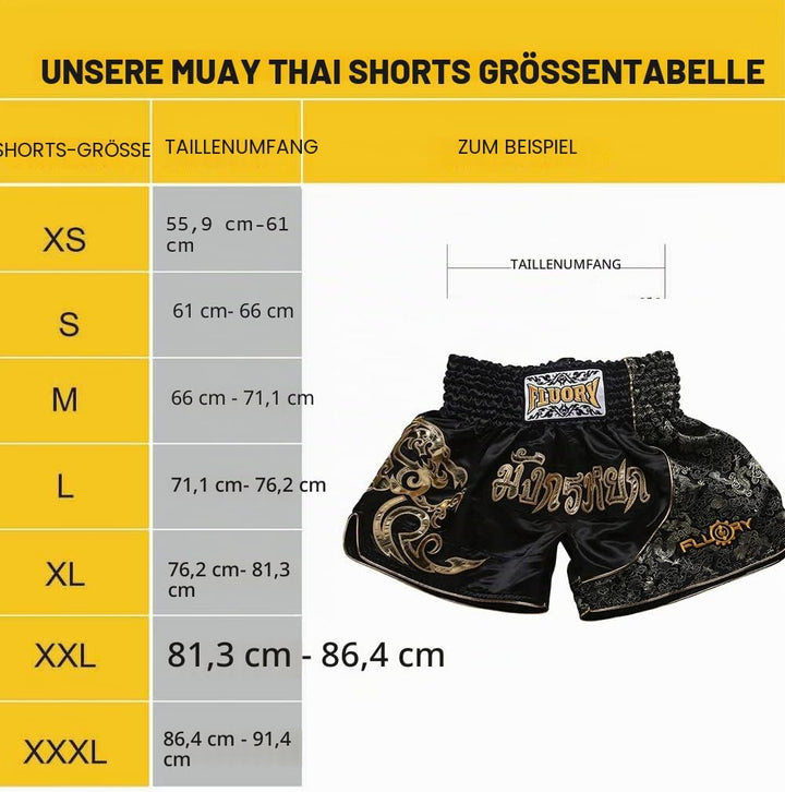 FLUORY Muay Thai Fight Shorts, MMA Shorts Bekleidung Training Käfig Kampf Grappling Martial Arts Kic