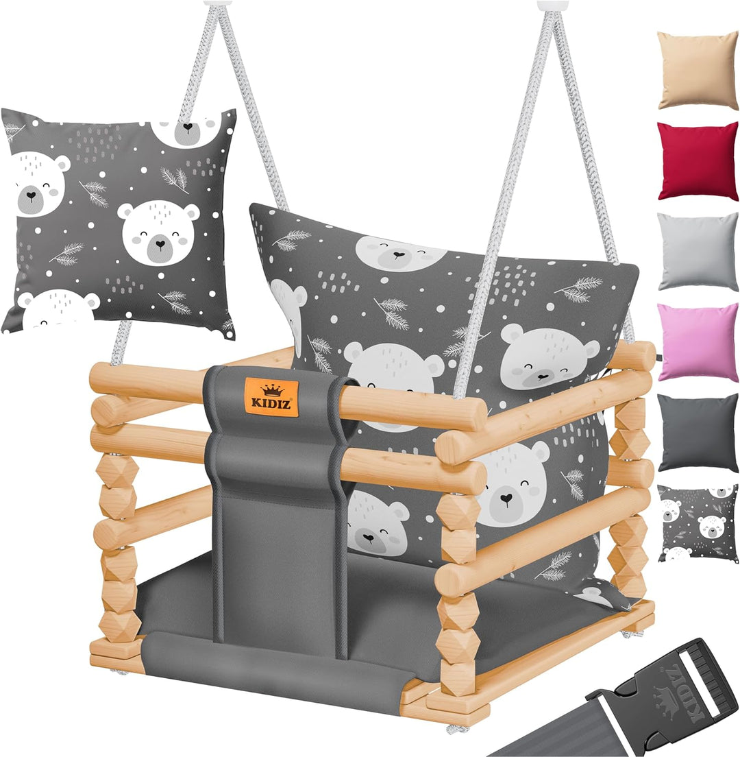 KIDIZ® Babyschaukel Kinderschaukel für Babys ab 6 Monaten und Kleinkinder bis 3+ Jahre | Holzschauke