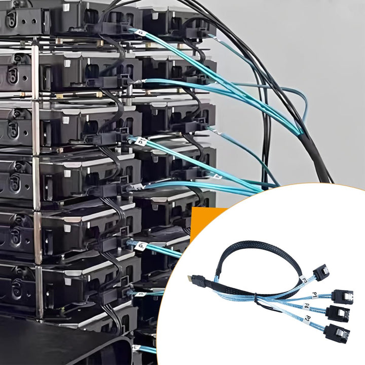 SAS SFF 8654 4i 38P zu SATA Server High Speed Datenkabel Schwarz 0,5 m Flachkopf Schnittstelle Kupfe