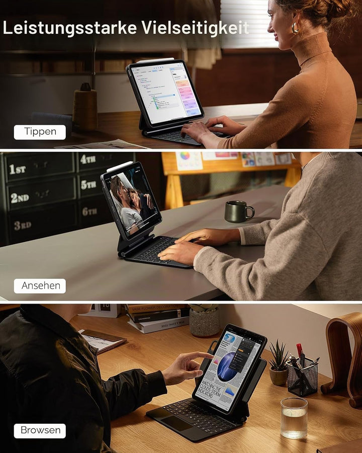 ESR Keyboard Hülle, für iPad Air 11 Zoll(M2 2024), iPad Pro 11/Air 6/5/4, Magnetischer Ständer, Fede