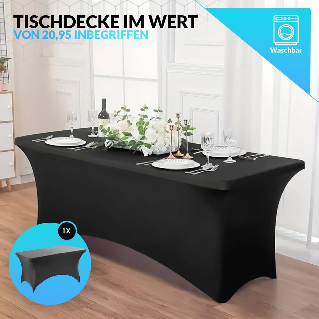 Luxus Klapptisch inklusive Grauem Tischrock - Ideal als Campingtisch - Faltbarer Gartentisch & Klapp