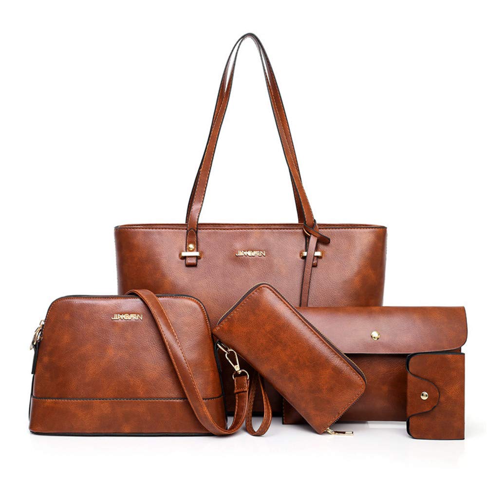 AlwaySky Handtaschen-Set für Damen 5er Pack Tote Geldbörse Handtaschen Set PU-Leder Umhängetasche Br