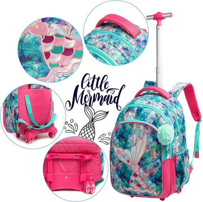 HTgroce Schulranzen mit Rollen für Mädchen, Kinderrucksack mit Rollen Trolley Schulrucksack für Mädc