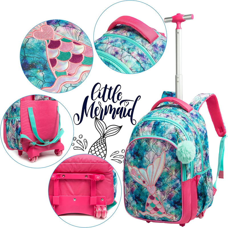 HTgroce Schulranzen mit Rollen für Mädchen, Kinderrucksack mit Rollen Trolley Schulrucksack für Mädc