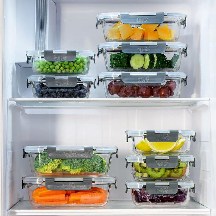 Igluu Meal Prep Glas Lebensmittel Frischhaltedosen 10 Stück, Lebensmittelbehälter Glas mit Schnappve