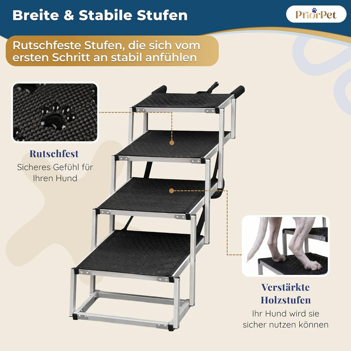 Hundetreppe Auto Klappbar – 4, 5 oder 6 Stufen für niedrige bis hohe Kofferraumhöhen (63–81 cm) – Fü