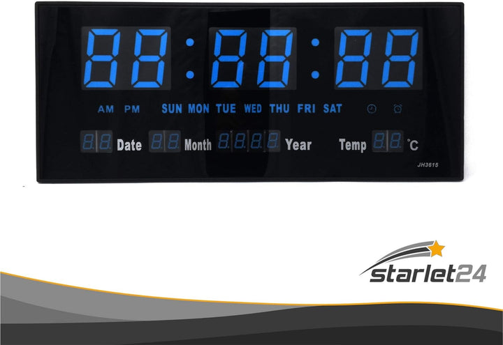 Starlet24 LED Wanduhr mit Timer Wecker Schlummer Kalender Temperatur grosse LED-Anzeige 36x15cm (JH3