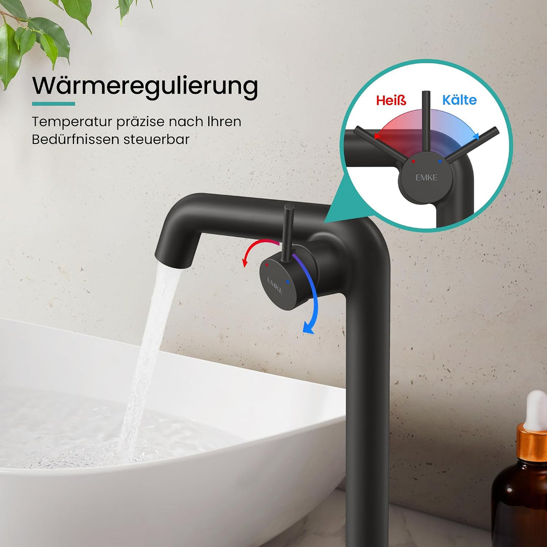 EMKE Wasserhahn Bad Schwarz Matt, 332 x 220 x 76 mm, Messing, Keramikkartusche, Badarmatur, Wasserha