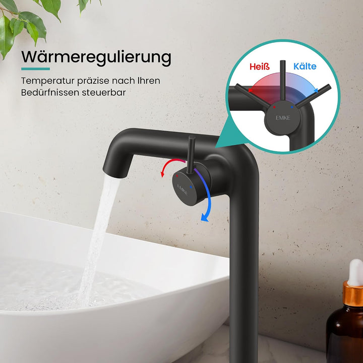 EMKE Wasserhahn Bad Schwarz Matt, 332 x 220 x 76 mm, Messing, Keramikkartusche, Badarmatur, Wasserha