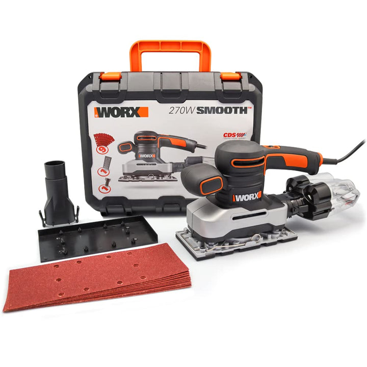 WORX WX642.1 Schwingschleifer 270W– Elektrisches Profi Schleifwerkzeug – Schleifen ohne Staub – Inkl