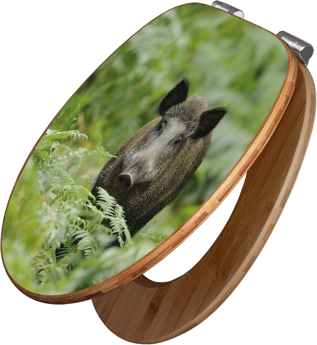 banjado® Design WC Sitz Bambus Absenkautomatik mit Motiv Wildschwein/Toilettendeckel mit Absenkautom