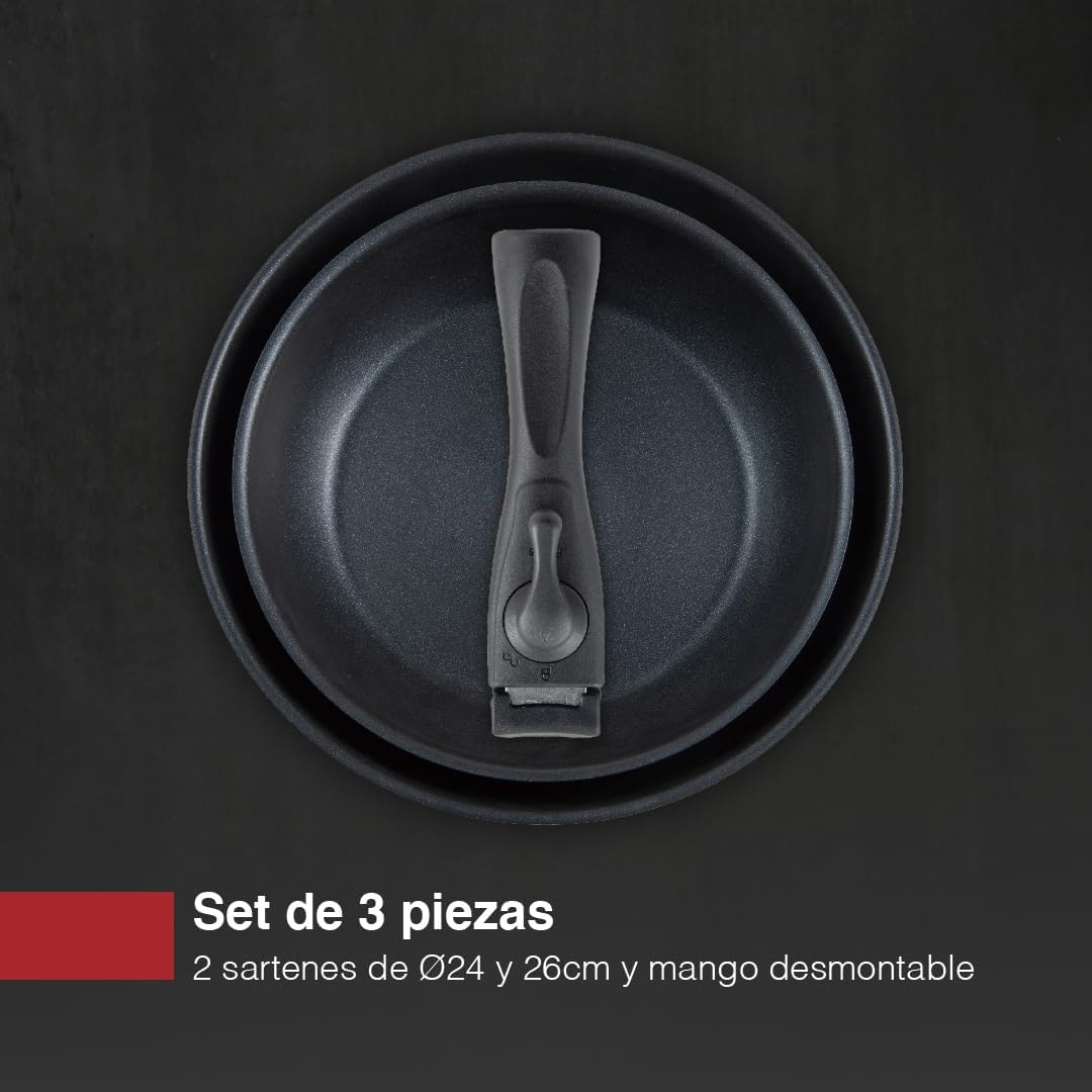 Bergner- Set 3 Stück Bratpfannen (24+26 cm) mit abnehmbarem Griff - Edelstahl - Antihaftbeschichtung