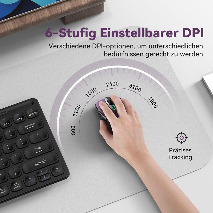 TechRise Bluetooth Maus, 2.4G Maus Kabellos (BT 5.0/3.0 + 2.4G) 4800 DPI Wiederaufladbare Ergonomisc