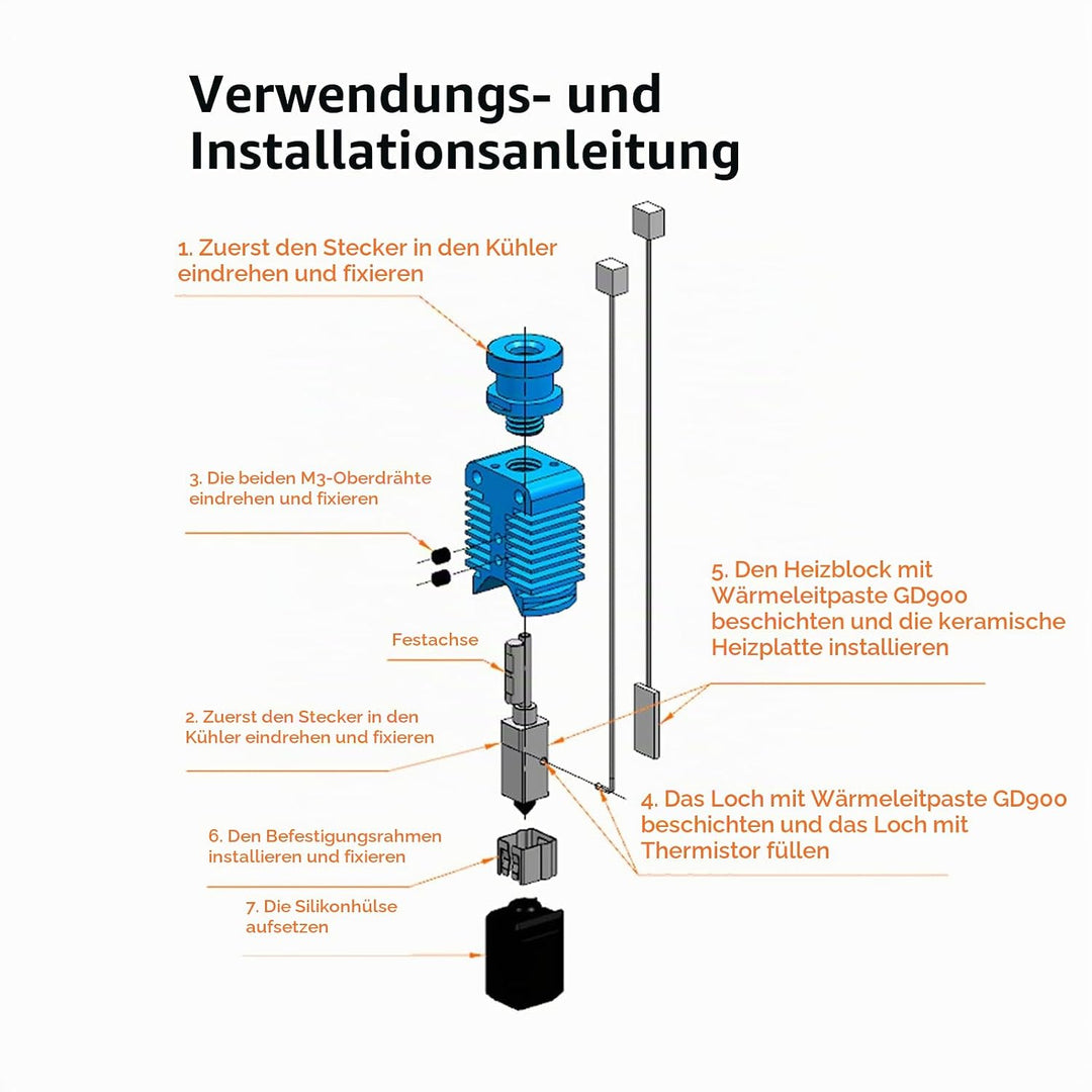 Upgrade Ender3 Keramik Heizkern CHC Hotend 24V Kupfer Heizblock Titan Heatbreak Verbesserte Düse Kom
