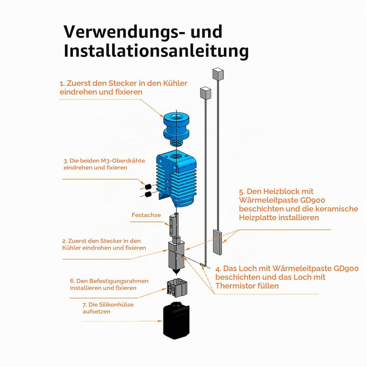 Upgrade Ender3 Keramik Heizkern CHC Hotend 24V Kupfer Heizblock Titan Heatbreak Verbesserte Düse Kom