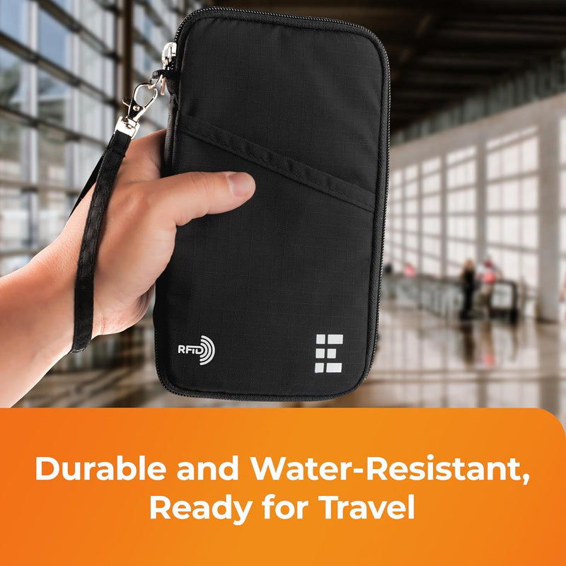 Reisepass Tasche Familien Reiseorganizer mit RFID Abschirmung - Reisedokumententasche Familie Schwar