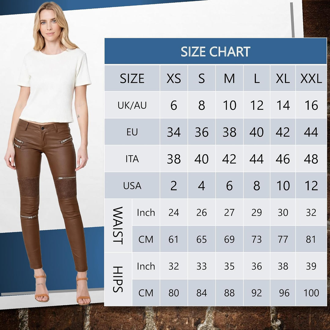 Crazy Lover Damen Kunstleder Leder Look Hosen Damen Biker Stretch Coated S Dark Brown, S Dark Brown