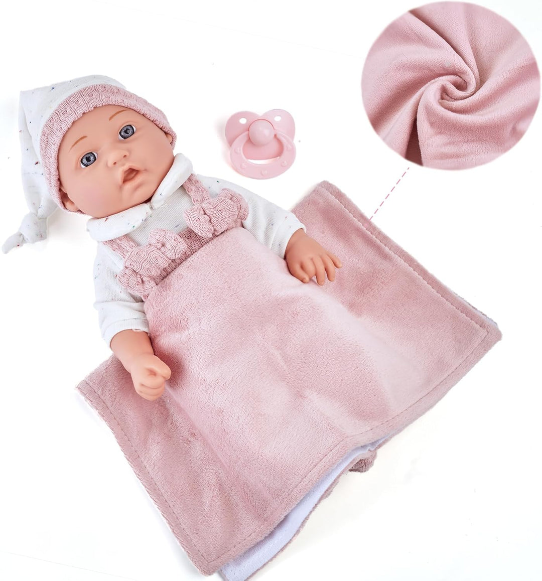 Enjoyin 30 cm Babypuppe Geschenkset mit Zubehör, Kleider, Baby-Puppentrage, puppenbett, Schnuller, D