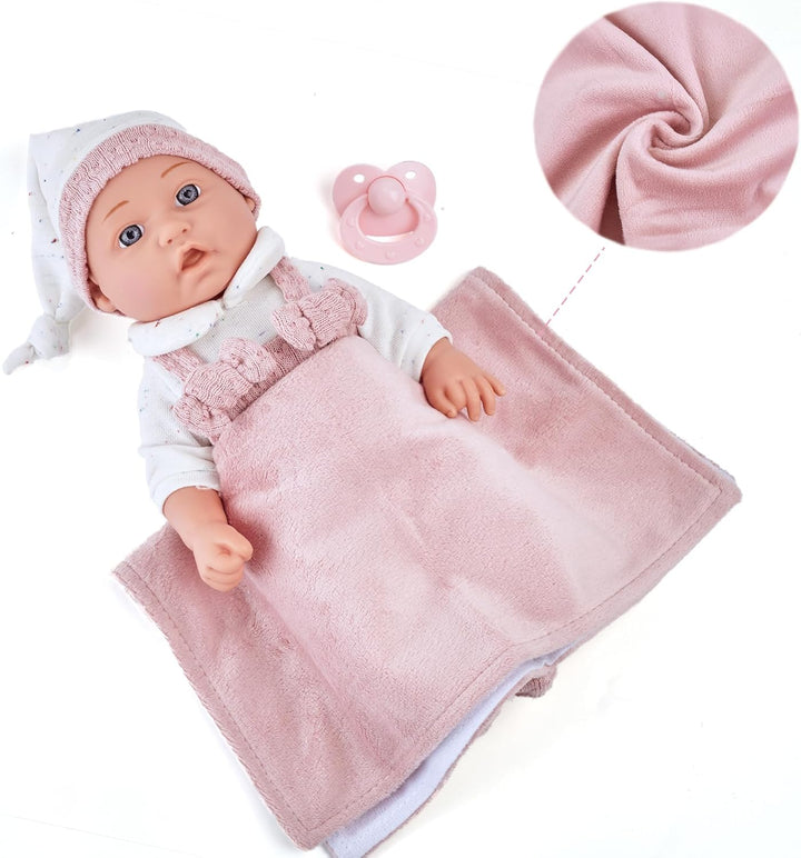 Enjoyin 30 cm Babypuppe Geschenkset mit Zubehör, Kleider, Baby-Puppentrage, puppenbett, Schnuller, D
