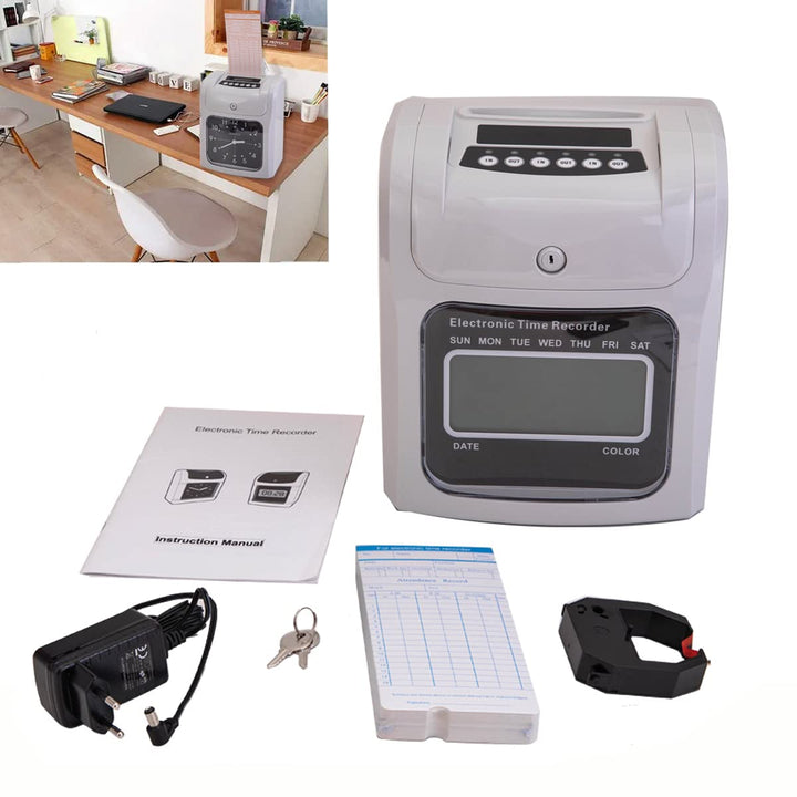 Stempeluhr Paket Elektronische Anwesenheitsmaschine LCD-Anwesenheitsautomat inkl. 50 Stempelkarten,