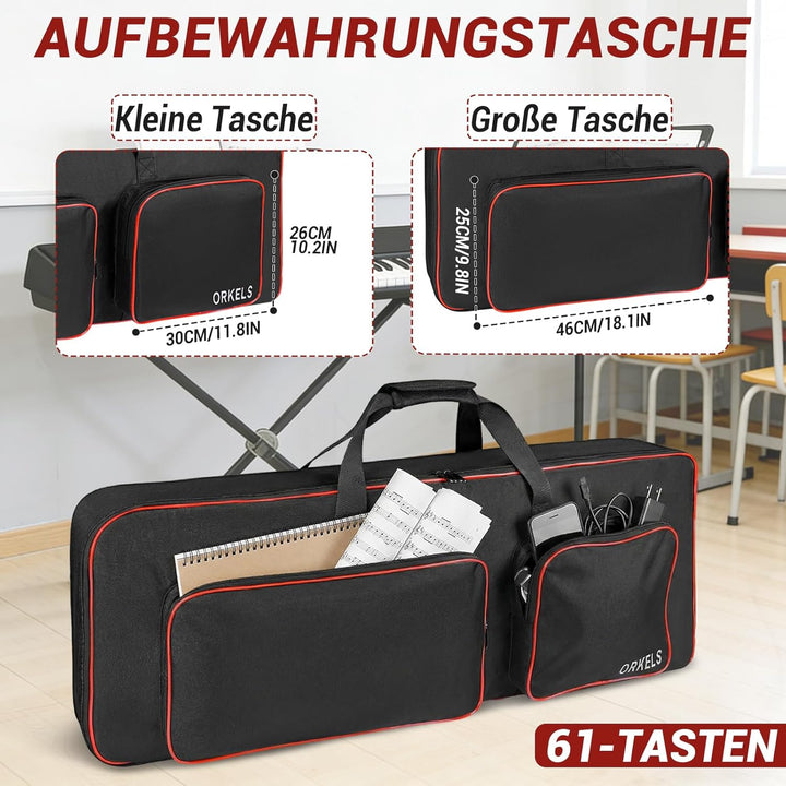 Keyboard Tasche für E-Piano, Gepolsterte 600D Wasserdichte Keyboard Tasche mit Rucksackgurten & Zube