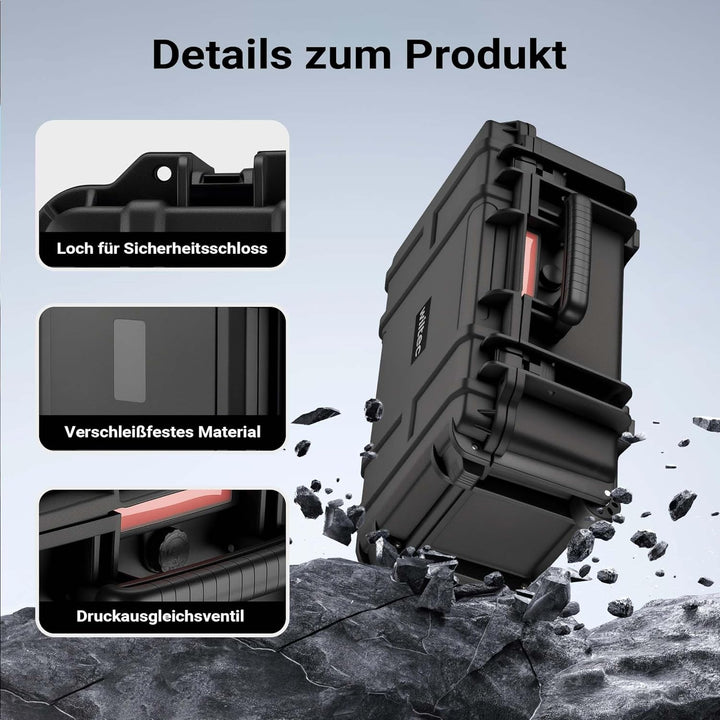 Wiltec Universalkoffer 54,5 x 32,4 x 21,5 cm, wasserdichter Transportkoffer mit Rollen, Schutzkoffer