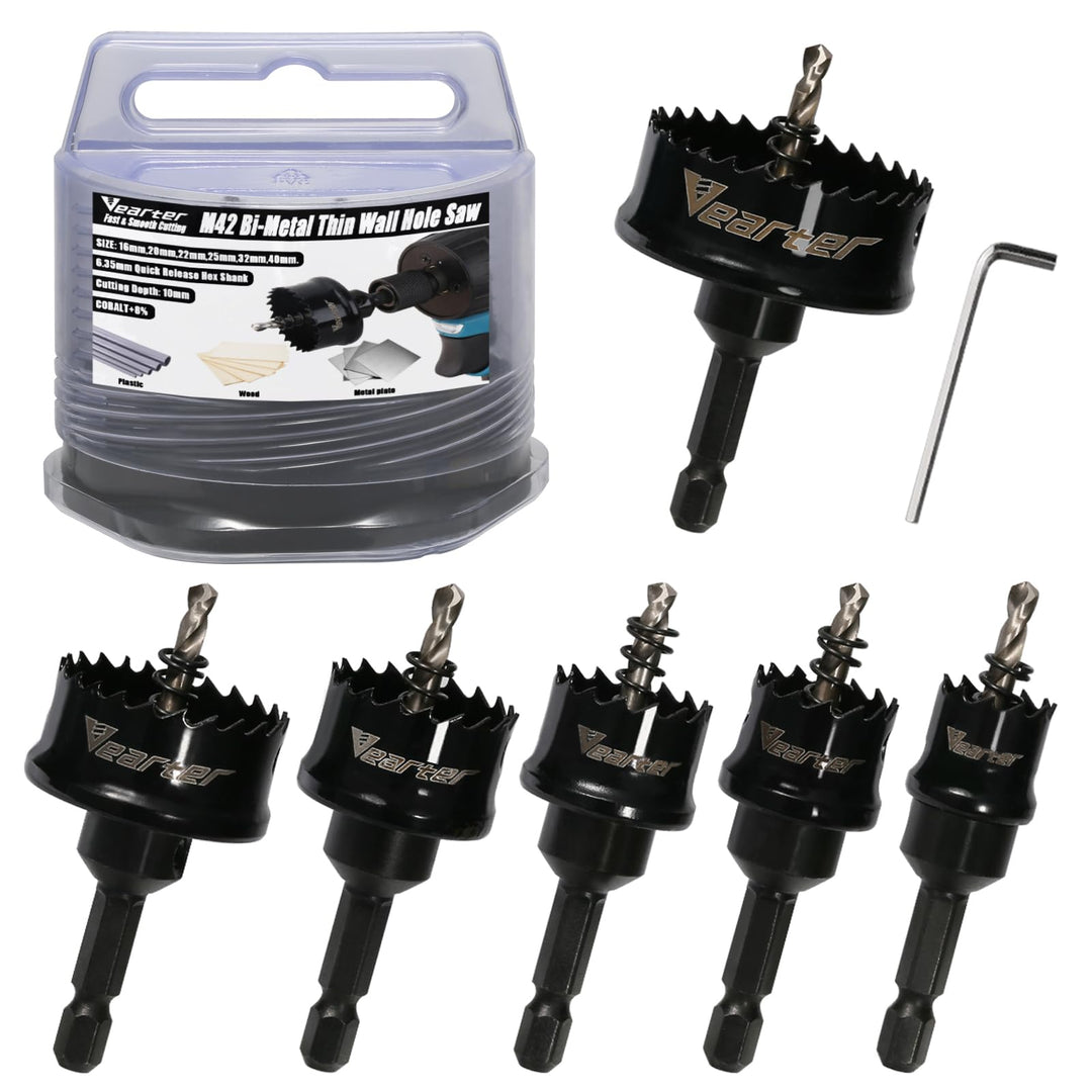Vearter Bi-Metall Lochsäge, 16-40mm 6 Stück Lochsäge Set Bohrkrone, Dünnwandiges Kobalt M42 Lochkrei