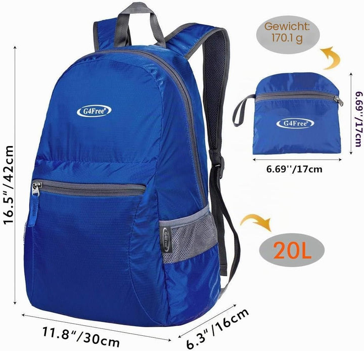 G4Free 20L Faltbarer Rucksack Ultraleichter Wanderrucksack Daypack für Männer Frauen und Kinder für