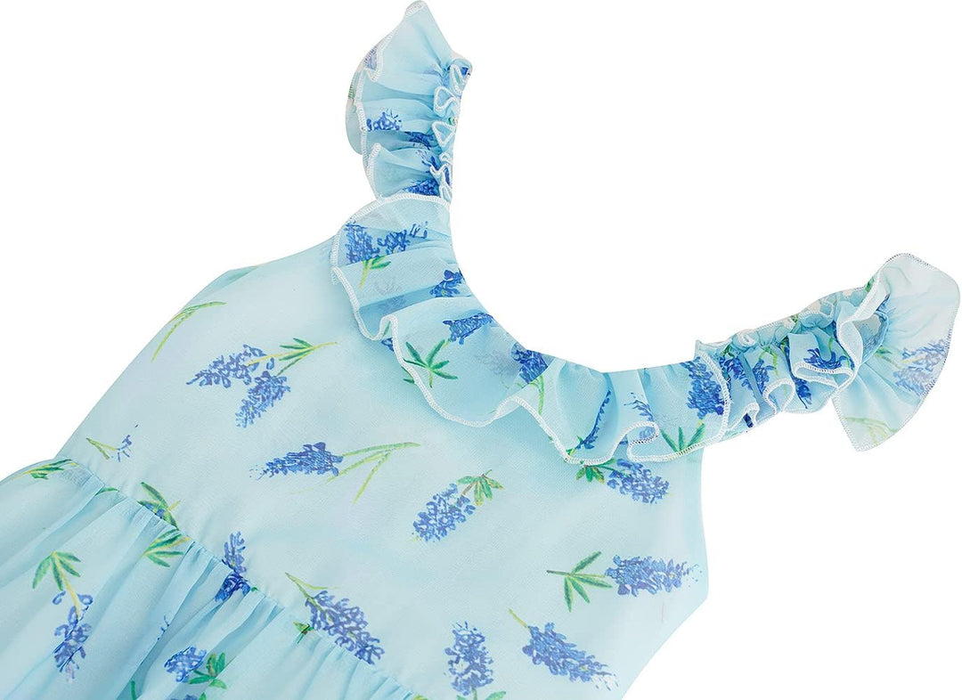 BONNY BILLY Mädchen Kleider Freizeit Blumen Sommerkleid Strandkleid Chiffonkleid Maxikleid mit Rüsch