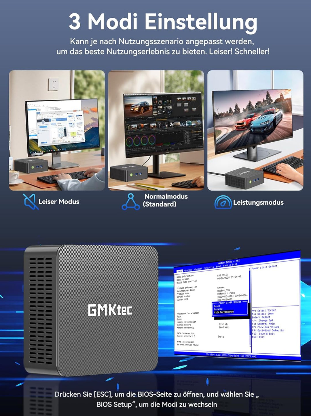 GMKtec Mini-PC Computer N95 (Turbo 3,4 GHz) 16 GB DDR4 512 GB SSD Desktop-Computer 4K Dual HDMI Disp