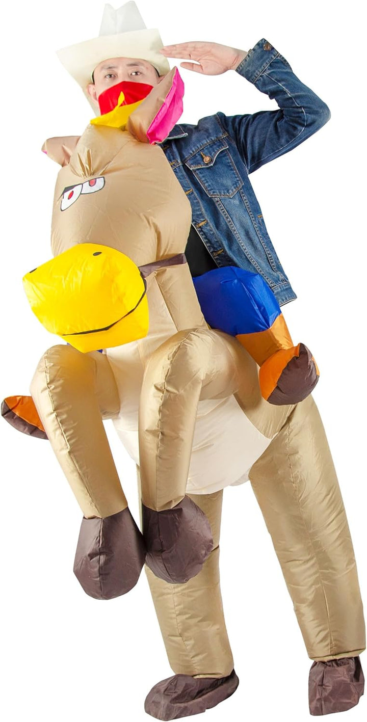 JYZCOS Aufblasbares Cowboy-Kostüm für Erwachsene, Western Pferd Reiter Kostüm Braun, Braun