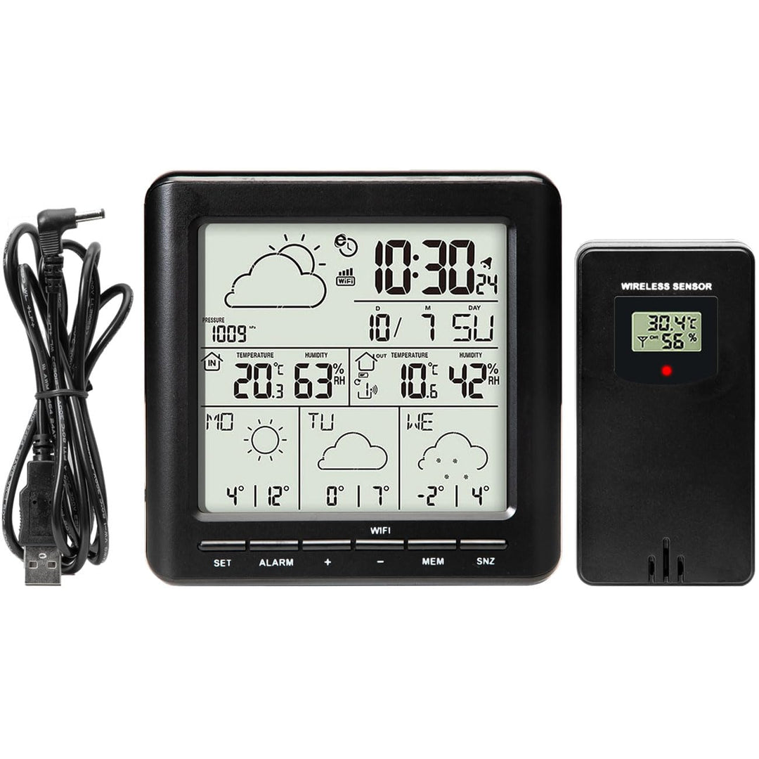 WLAN-Wetterstation mit Aussensensor: 4-Tage-Prognose, App-Zugriff weltweit, Schwarz – Übersichtliche