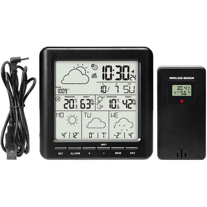 WLAN-Wetterstation mit Aussensensor: 4-Tage-Prognose, App-Zugriff weltweit, Schwarz – Übersichtliche