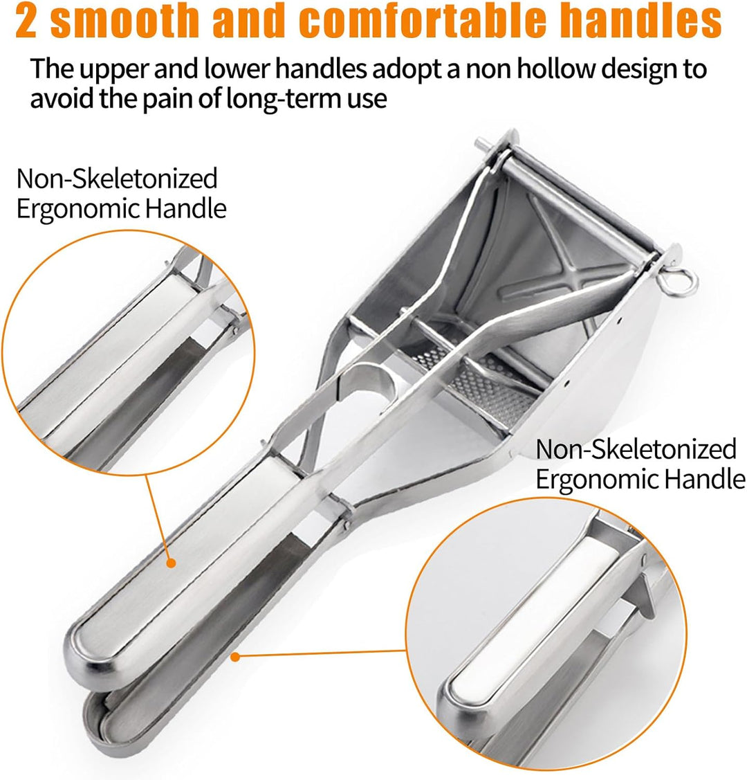 Kartoffelpresse Edelstahl mit Komfortgriff, Grosses Loch Kartoffelstampfer, Spätzlepresse, Einfache