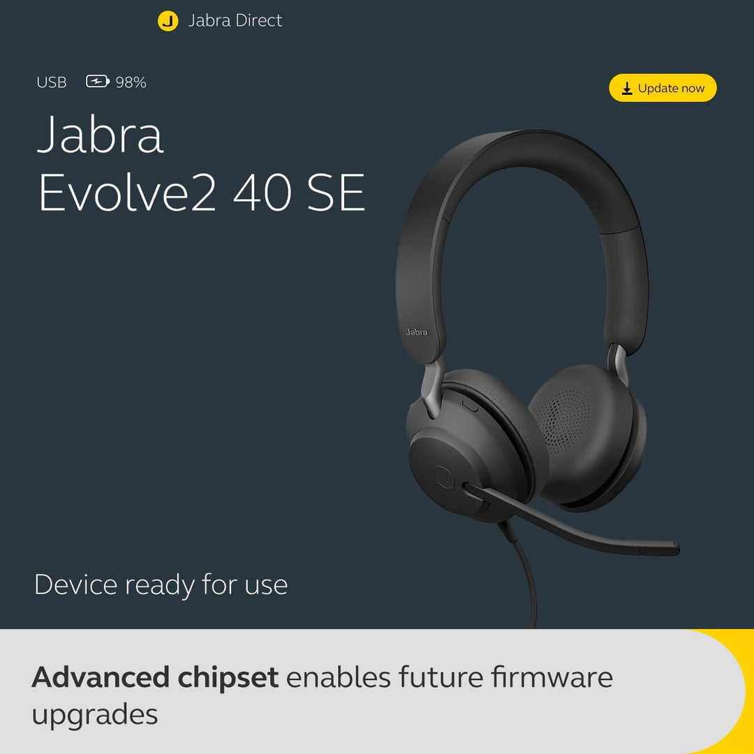 Jabra Evolve2 40 SE - Kabelgebundenes Stereo-Headset mit Geräuschunterdrückung und 3-Mikrofon-Techno