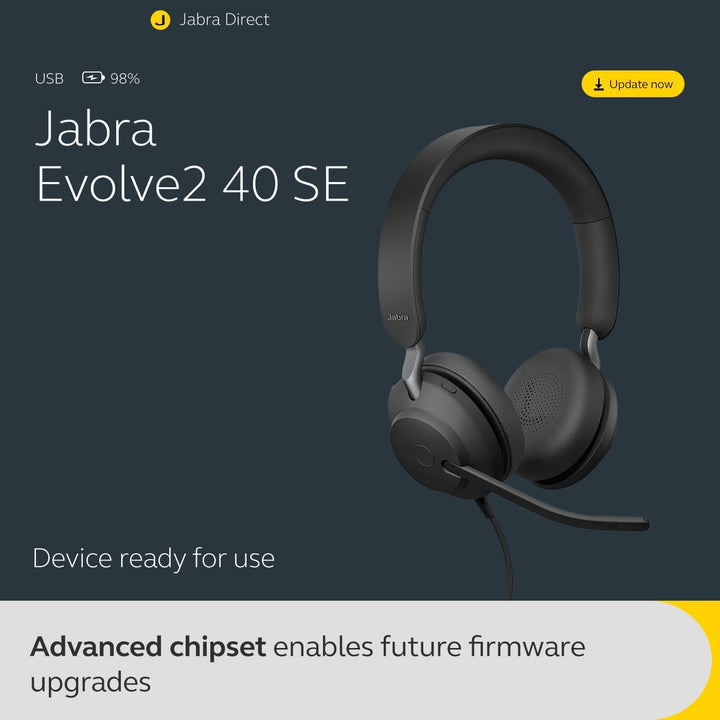 Jabra Evolve2 40 SE - Kabelgebundenes Stereo-Headset mit Geräuschunterdrückung und 3-Mikrofon-Techno