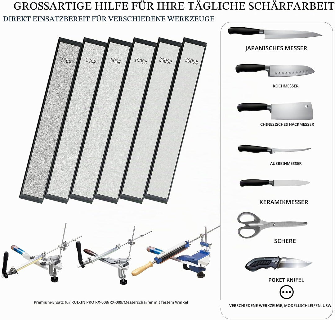 CWOVRS Diamant Schleifstein Set, 6 Stück Diamant Schleifstein Kochmesser Schleif Set mit Basis – 120