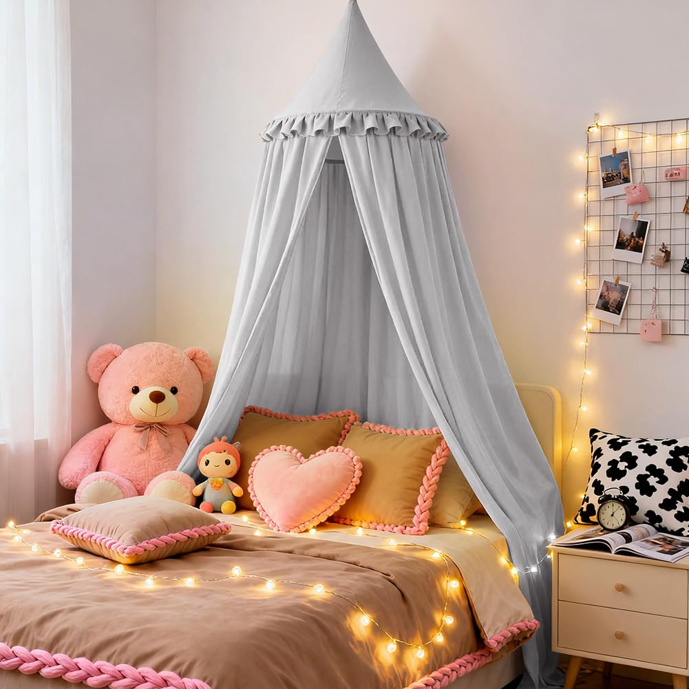 HOTUT Baldachin Kinderzimmer Vintage,Prinzessin Kinderbetthimmel mit Rüschen,Betthimmel Babybett Kin