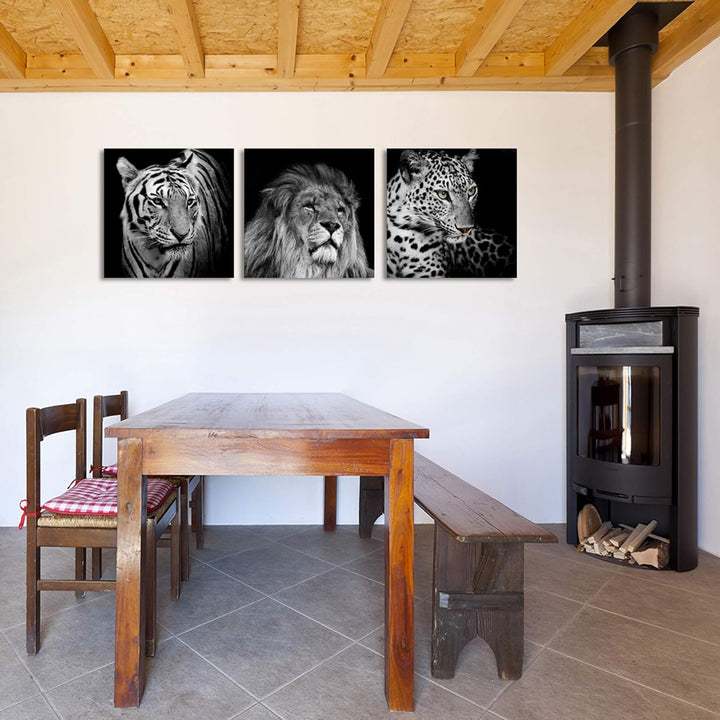 Feeby Bilder 3 Teile Löwe Tiger Elefant 210x70 cm Wohnzimmer Schlafzimmer Büro Flur Küche Wandbilder