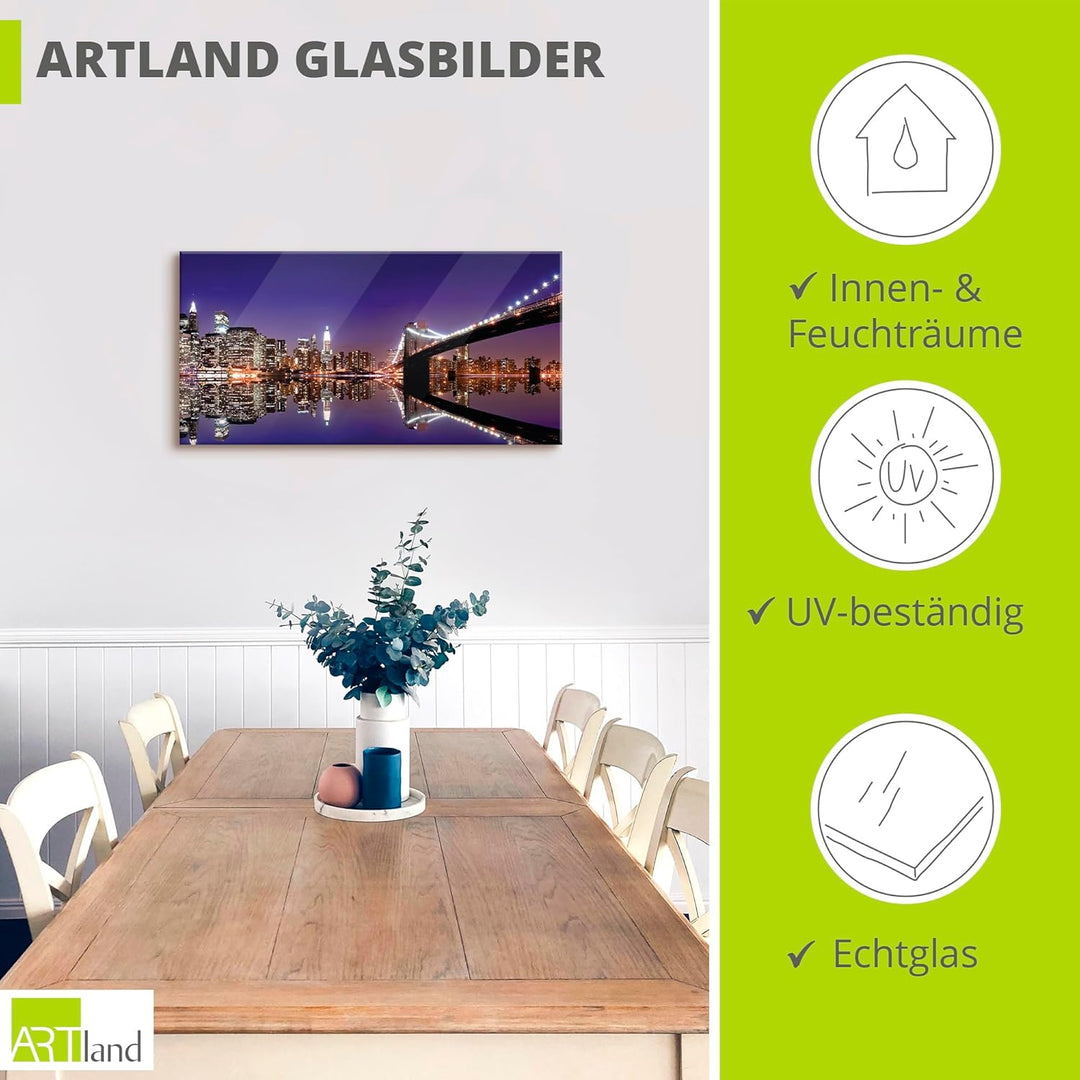 ARTland Glasbilder Wandbild Glas Bild einteilig 60x30 cm Querformat USA Amerika New York City Brookl