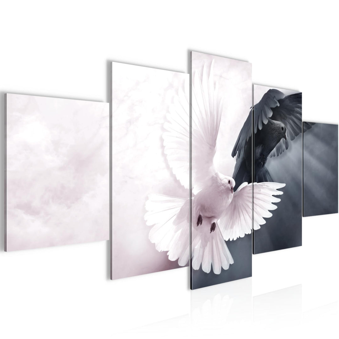 Runa Art Wandbilder Tauben 5 Teilig Bild auf Vlies Leinwand Deko Wohnzimmer Schlafzimmer Vögel Rosa