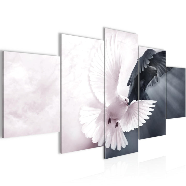Runa Art Wandbilder Tauben 5 Teilig Bild auf Vlies Leinwand Deko Wohnzimmer Schlafzimmer Vögel Rosa